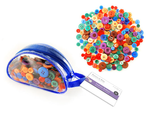 Button Embellishment: 85g Fashion Dyed Buttons in Purse I) Vibrance