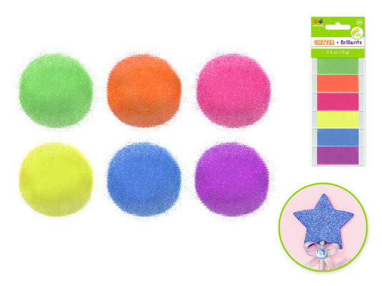 Krafty Kids: 12g Twinkle-Town Glitter Pouches (6ea x 2g) A) Neon