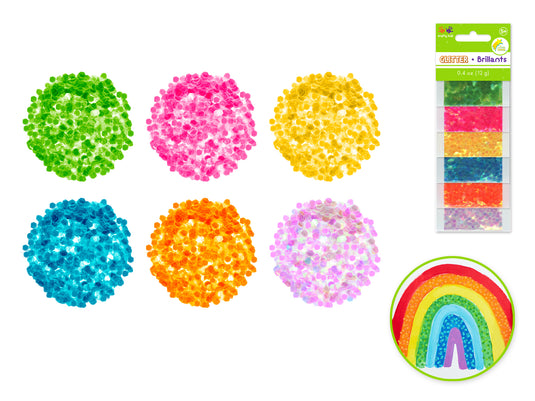 Krafty Kids: 12g Twinkle-Town Glitter Pouches (6ea x 2g) D) Rainbow Hexagon