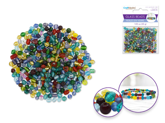 Glass Beads: 3mm-7mm Mix-Pack 30gms (Glam Mix)