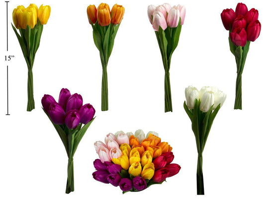 Country G. 15"L Artificial Tulips 6pcs/bunch, 4asst. colours, label