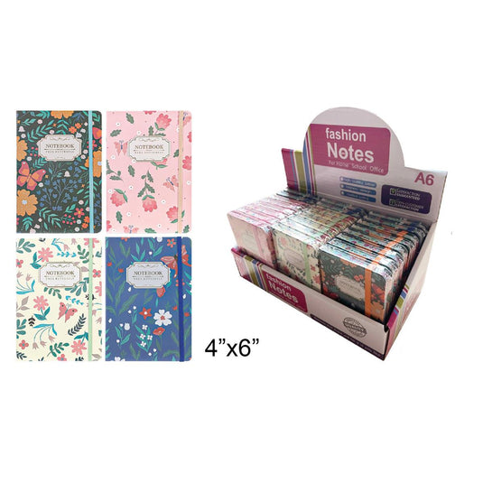 Floral Butterfly Hard cover Notebk 10.5x15cm 96s,70g, 4 sty , 24/PD