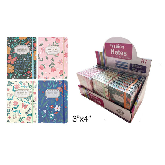 Floral Butterfly hard cover notebk 7.5x10.5cm 80s,80g, 4 sty , 24/PDQ