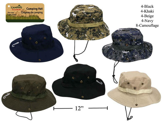 Camping Camouflage Pattern/Solid Hat, 6asst. Cols., One Size