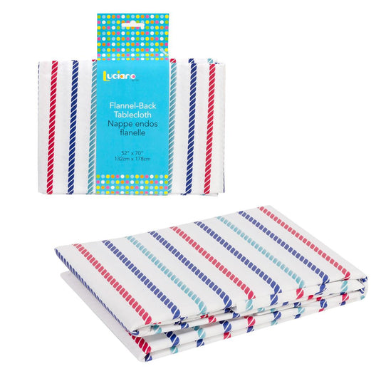 Luciano 52"x70" Red/Green/Blue Stripe PEVA Tablecloth,sleeve card
