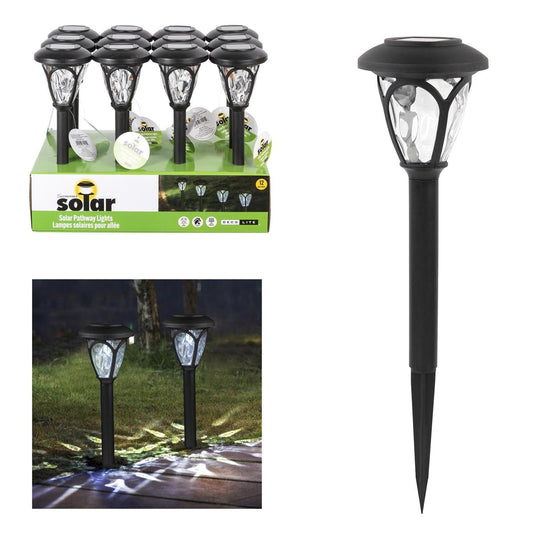Solar Pathyway Lamp Stake w/Cool White LED,3.75"x3.75"x15.3",12/PDQ