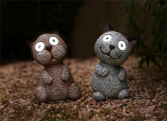 Solar 7"H Polyresin Cat/Dog w/ Light Up Eyes, 2asst,  Box w/ label