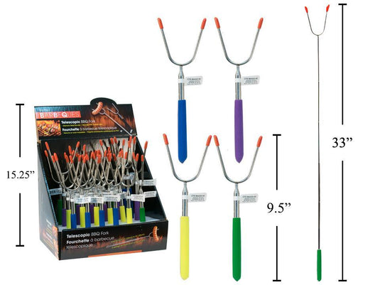 BBQ Telescopic Fork, 4 cols. asst., 24pc/PDQ; extends from 9.5" to 33"L