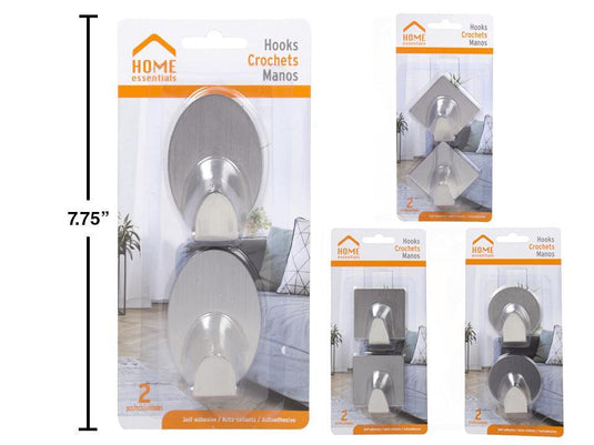 H.E. 2-pc S/S Hooks, Self Adhesive, 4 styles, b/c(HZ)
