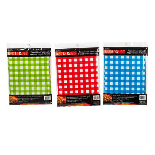 BBQ 52"x70" Flannel-Back Tablecloth ,3asst. Checkered cols,printed bag
