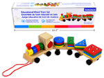 EDUCATIONAL WOOD TRAIN SET X 3 SETS 32X9X5.5CM ASST COLOR SHAPES