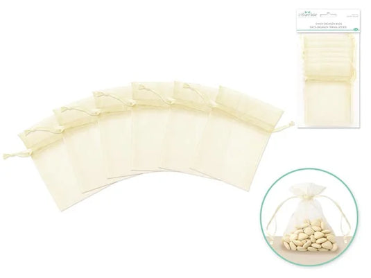 A Brides Wish: 3"x4" Organza Bags Sheer w/Ribbon String D) Ivory