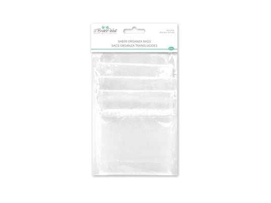 A Brides Wish: 4"x5" Organza Bags Sheer w/Ribbon String C) White