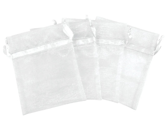 A Brides Wish: 4"x5" Organza Bags Sheer w/Ribbon String C) White