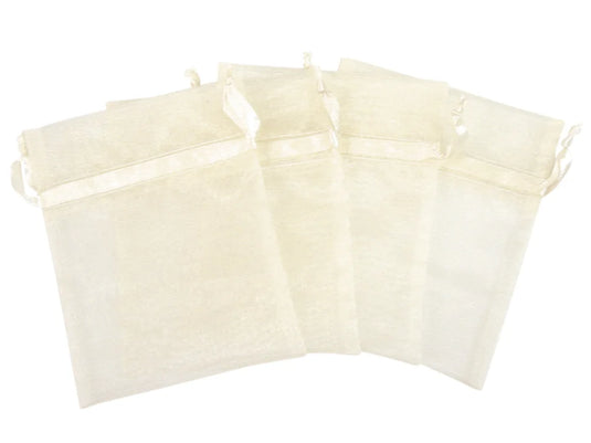 A Brides Wish: 4"x5" Organza Bags Sheer w/Ribbon String D) Ivory