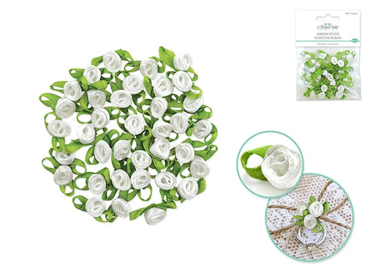 A Brides Wish: 5/16" Ribbon Roses w/Bows A) White