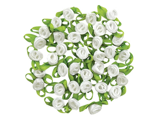 A Brides Wish: 5/16" Ribbon Roses w/Bows A) White