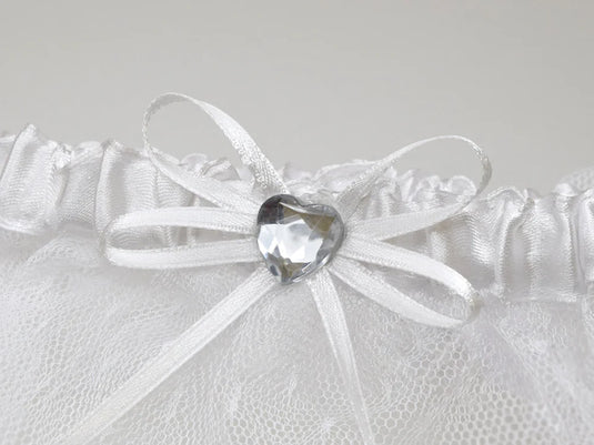 A Brides Wish: Lace Garter A) White Lace / Heart Gem