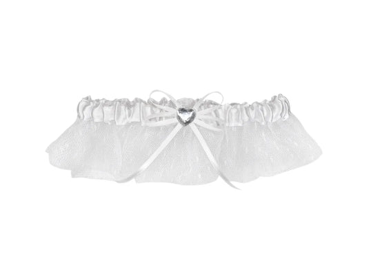 A Brides Wish: Lace Garter A) White Lace / Heart Gem
