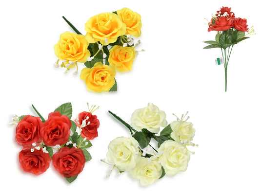 Enchanted Garden: 11" Sweet Rose Bush x5 Head W/Gyp Asst 3 Styles