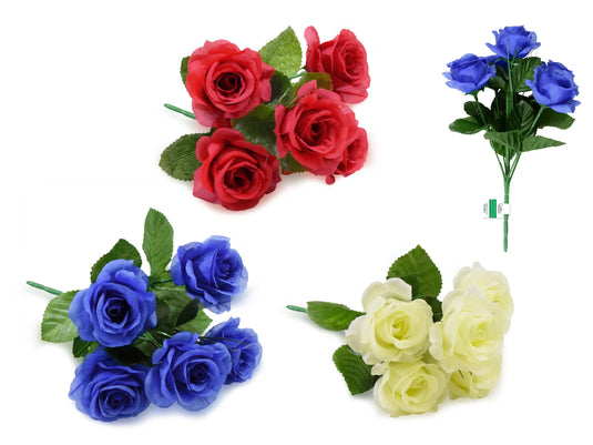 Enchanted Garden: 10.2" Open Rose Bush x5 Head w/Grass Asst 3 Styles A) Harvest Asst