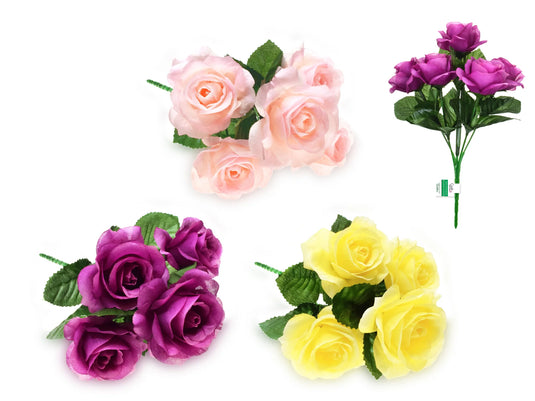 Enchanted Garden: 10.2" Open Rose Bush x5 Head w/Grass Asst 3 Styles C) Dawn Asst