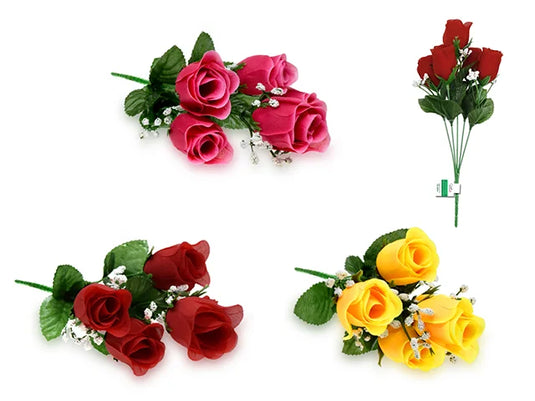 Enchanted Garden: 13" Rose Bud Bush x5 Head W/Gyp Asst 3 Styles A) Harvest Asst