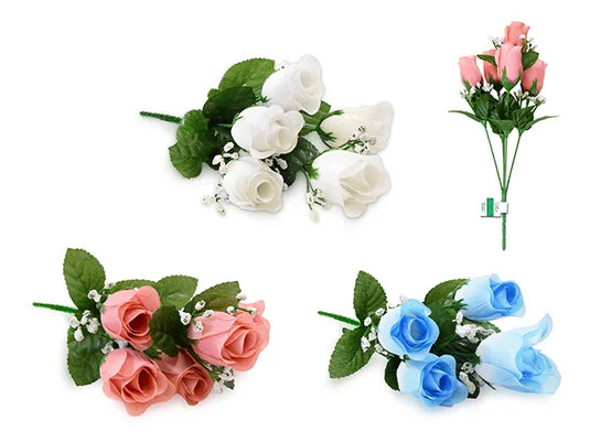 Enchanted Garden: 13" Rose Bud Bush x5 Head W/Gyp Asst 3 Styles B) Bloom Asst