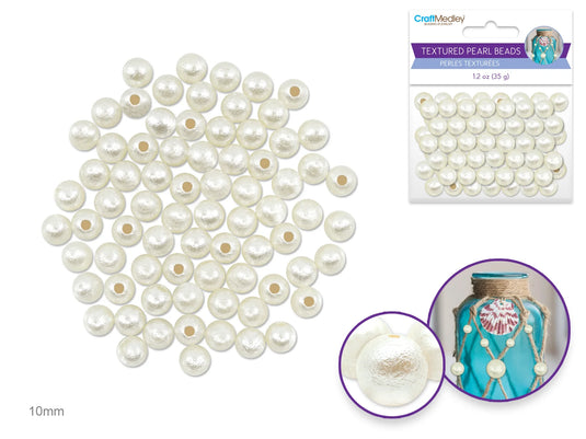 Pearl Beads: Acrylic Textured Effects Ivory 35g C) 10mm