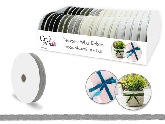 Craft Décor Ribbons/Trims: Velour 3/8"x3yd Rolls x36 Asst C) Classic