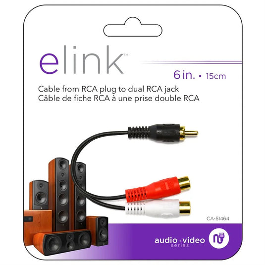 6 IN. ADAPTOR CABLE DUAL RCA FEMALE TO 1 RCA MALE