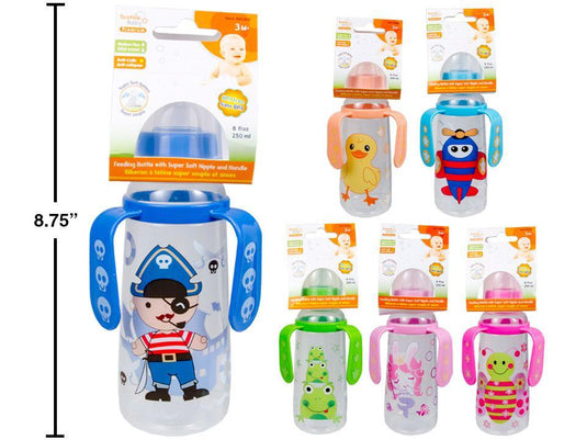 Tootsie Baby, 8oz Feeding Bottle w print + silicone nipple