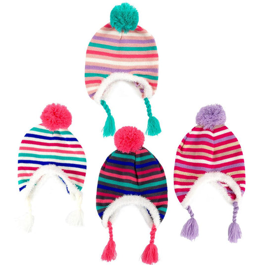 Nordic T. Kids Knitted Earflap Hat w/Pom Pom, j-hook w/cht