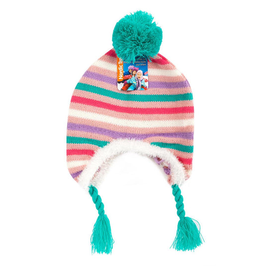 Nordic T. Kids Knitted Earflap Hat w/Pom Pom, j-hook w/cht