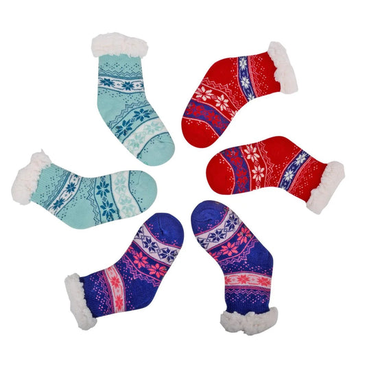 Cozywear Kids Sherpa Socks w/ Grippers, Sizes:6-8Y, h/c