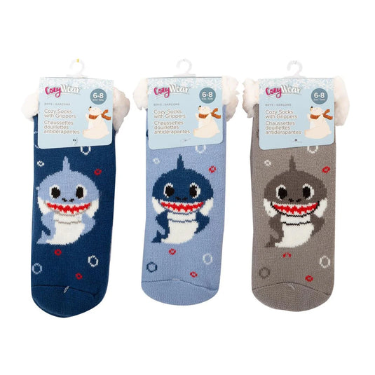 Cozywear Boys Sherpa Socks w/ Grippers, Sizes:6-8,9-12, h/c
