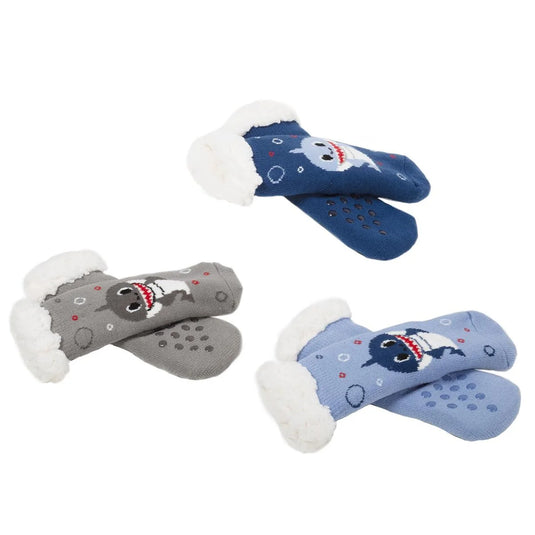 Cozywear Boys Sherpa Socks w/ Grippers, Sizes:6-8,9-12, h/c