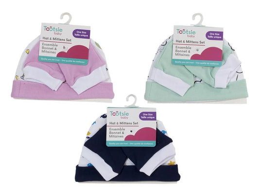 Tootsie Baby,Cotton Hat/Mittens Set ,New Born h/c+ J-hook