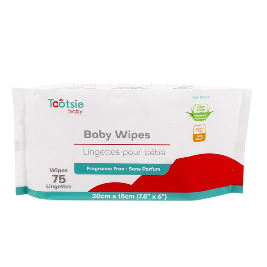 Tootsie Baby, 75-pc Baby Wipes, UNSCENTED, 35gsm