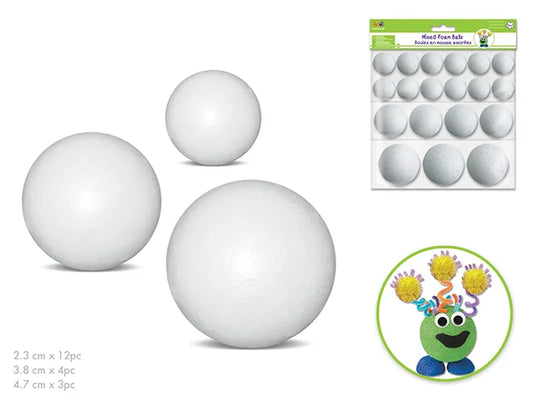 Krafty Kids: Mixed Polyfoam Balls 1"/1.5"/2" 19pk 1"x12/1.5"x4/2"x3
