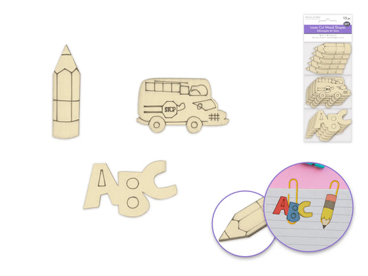 Paper Craft Emb: DIY Mini Wood Laser Cut-Outs x15 D) School Time