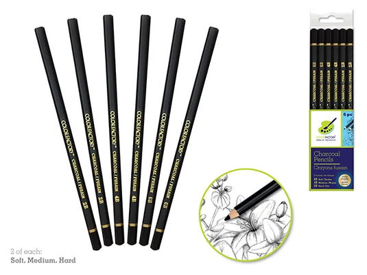 Color Factory Tool: Charcoal Pencils x6 (Soft/Med/Hard) 2 Each Soft/Med/Hard