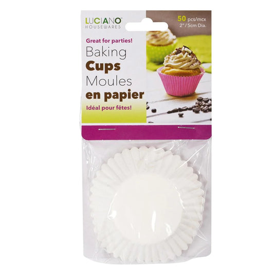 Luciano 50-pc Baking Cups, 2" Dia., Paper, White col., pbh
