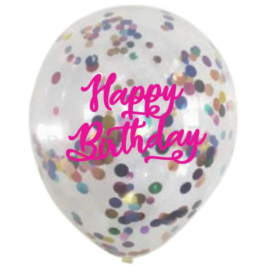 BALLOON LATEX CONFETTI 6PCS Birthday Fuchsia 12in