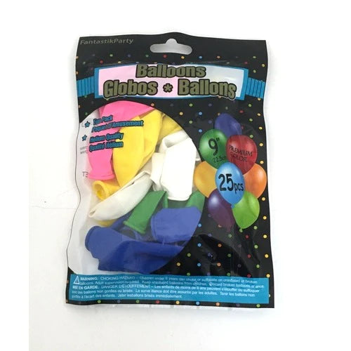 BALLOON LATEX COLOR 9in 25pcs Asstd Colors