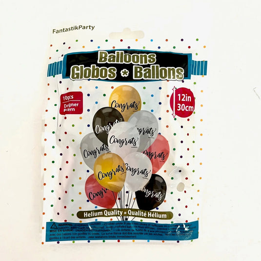 BALLOON LATEX PRINTED 12in 10pcs Congrats