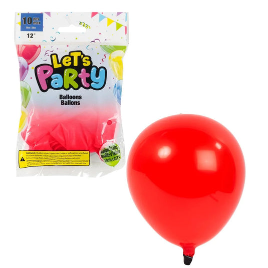 Let's Party-10pcs 12"Helium Quality Balloon, Red, printed bag
