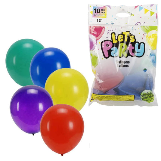 Let's Party-10pcs 12"Helium Quality Balloon Asst.col.,print bag (CS)