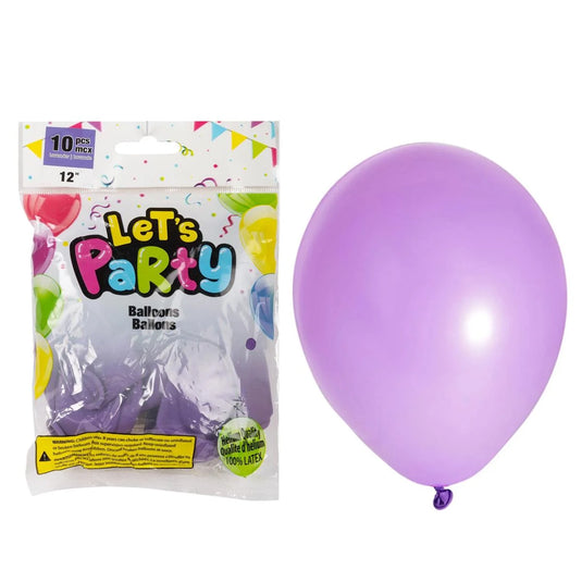Let's Party 10pc 12" Balloons, Lavander, printed bag