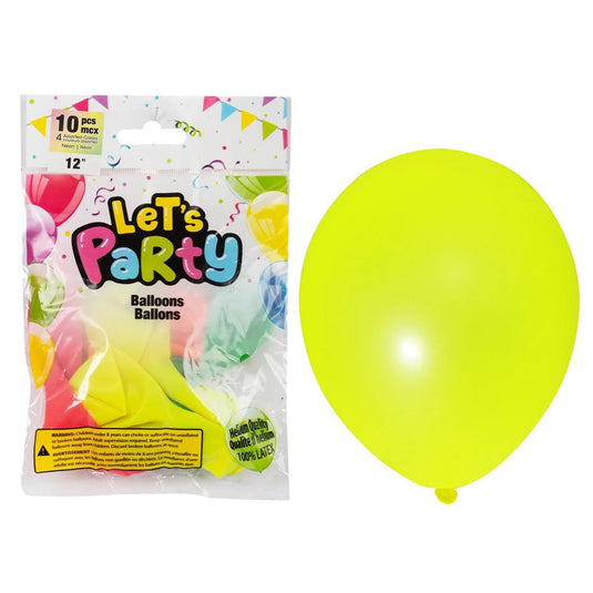 Let's Party 12" 10pcs Neon Balloons, printed bag (CS)